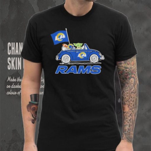 aby Yoda Drive A Car Los Angeles Rams Football Flag Logo Shirt