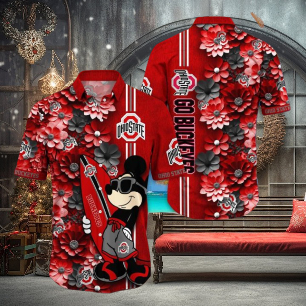 Ohio State Buckeyes Hawaiian Shirt Mickey Love Surfing Trending Summer Gift Ohio State Buckeyes Hawaiian Shirt Mickey Love Surfing Trending Summer Gift
