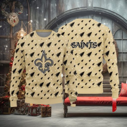 New Orleans Saints Christmas Pine Tree Patterns Pattern Knitted Ugly Christmas Sweater AOP Gift For Men And Women