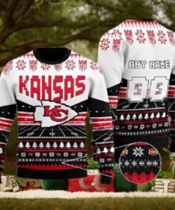 Custom Name Number Nfl Kansas City Chiefs Rugby Stadium Ugly Christmas Sweater