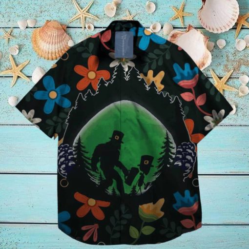 bigfoot alein on st patrick day hawaiian shirt