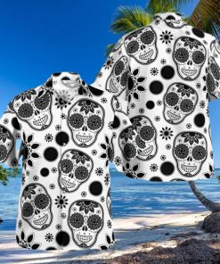 black white art skull trending hawaiian shirt