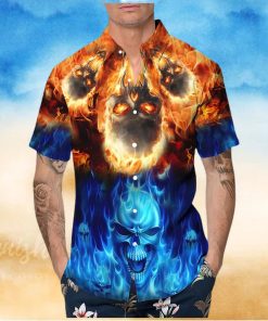 blue fire skull hawaiian shirt