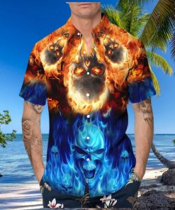 blue fire skull hawaiian shirt