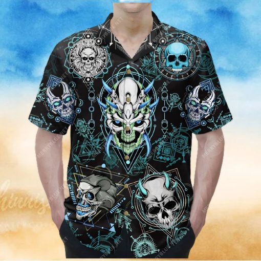 blue geometric skull unisex hawaiian hoodie, sweater, longsleeve, shirt v-neck, t-shirt