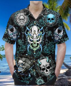 blue geometric skull unisex hawaiian shirt