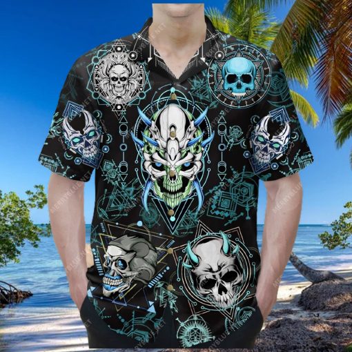 blue geometric skull unisex hawaiian hoodie, sweater, longsleeve, shirt v-neck, t-shirt