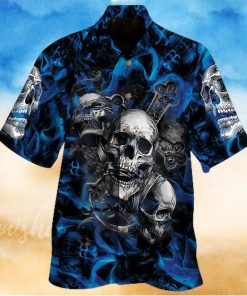 blue skull hawaiian shirt