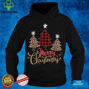 Women Leopard Plaid Christmas Tree Merry Christmas T Shirt