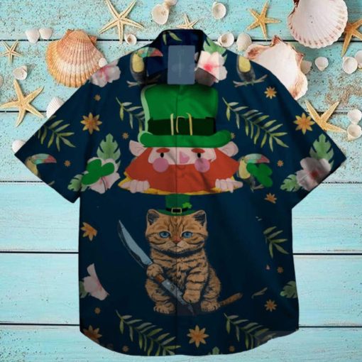 cats and shamrock at st patrick day hawaiian shirt designer