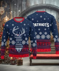 New England Patriots Logo Knitted Reindeer Ugly Christmas Sweater