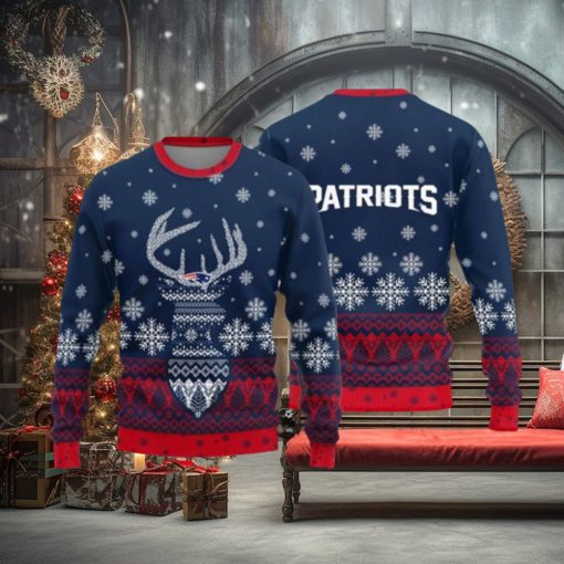 New England Patriots Logo Knitted Reindeer Ugly Christmas Sweater