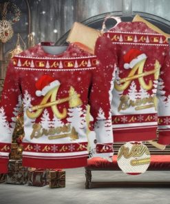 Atlanta Braves Logo Golden Fans Santa Hat Tree Ugly Christmas Sweater