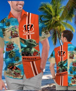 Cincinnati Bengals Baby Yoda Name Personalized Short Sleeve Button Up Tropical Hawaiian Shirt