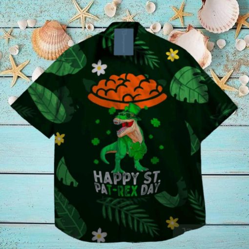 dinosaur lucky shamrock leprechaun st patrick day hawaiian shirt