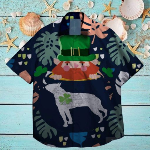 dogs and shamrock at st patrick day hawaiian shirt floral