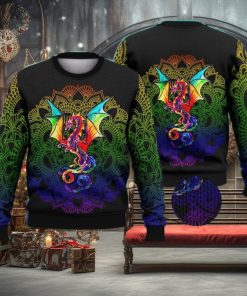 dragon rainbow trending shirts for friends 3d ugly sweater christmas gift sweater