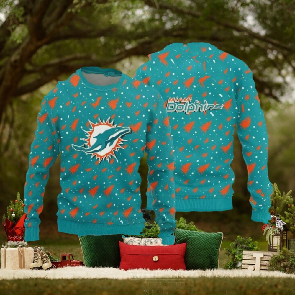 Miami Dolphins Christmas Pine Tree Patterns Pattern Knitted Ugly Christmas Sweater AOP Gift For Men And Women Miami Dolphins Christmas Pine Tree Patterns Pattern Knitted Ugly Christmas Sweater AOP Gift For Men And Women