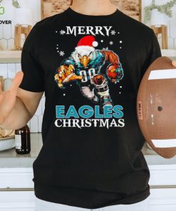 Happy Merry Christmas Philadelphia Eagles football Santa hat mascot shirt