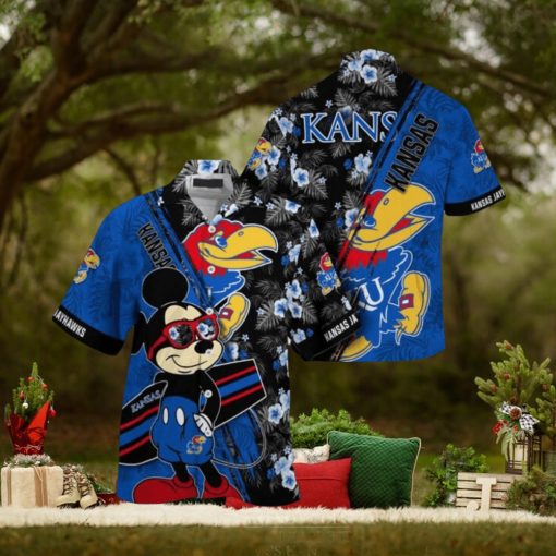 NCAA Kansas Jayhawks Hawaiian Shirt Mickey And Floral Pattern