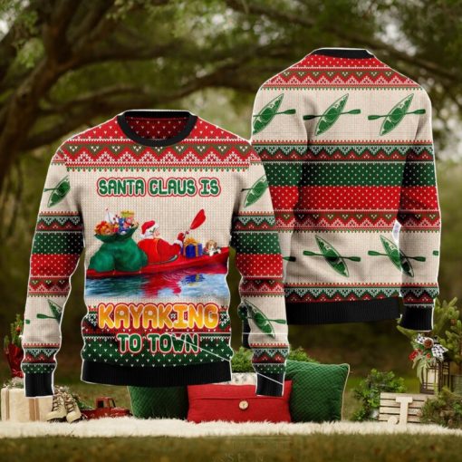 Santa Claus Is Kayaking To Town Christmas Gift Ugly Christmas Sweater Xmas Holiday