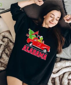 Happy Merry Christmas The Grinch drive a car Alabama Crimson Tide football logo flag gift shirt