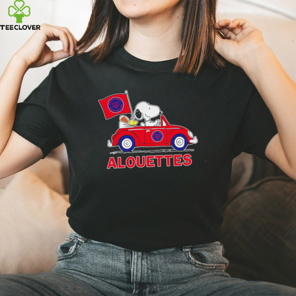 Snoopy drive a car Alouettes football flag logo gift shirt Snoopy drive a car Alouettes football flag logo gift shirt