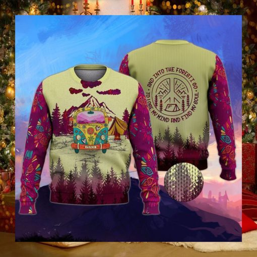Campervan Into Forest Hippie Camping Ugly Christmas Sweater