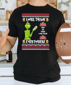 grinch I Will Drink Stella Artois Here And There Everywhere Merry Christmas Tshirt