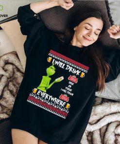 grinch I Will Drink Stella Artois Here And There Everywhere Merry Christmas Thoodie, sweater, longsleeve, shirt v-neck, t-shirt