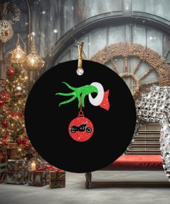 grinch hand holding motorcycle ornament 2023 ornament Circle