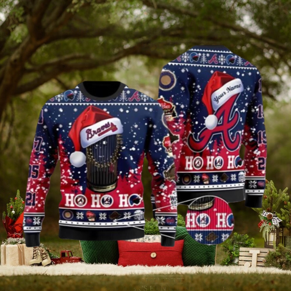 Atlanta Braves 2023 World Series Champions Ho Ho Ho 3D Ugly Christmas Sweater 3D Printed Men And Women Holiday Gift