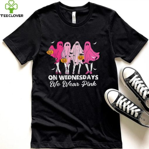 On Wednesday We Wear Pink Cute Ghost Halloween Breast Cancer Awareness T Shirt