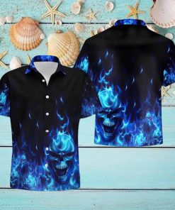 Buy Skull Flame Blue 3d All Over Hawaiian Shirtt
