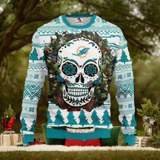 Miami Dolphins Skull Flower Ugly Christmas Ugly Sweater