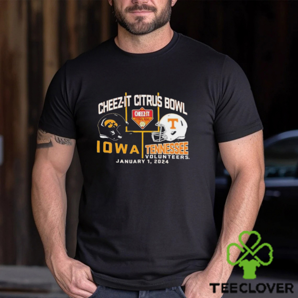 2024 Citrus Bowl Iowa Hawkeyes vs. Tennessee Volunteers Dueling Helmet Shirt 2024 Citrus Bowl Iowa Hawkeyes vs. Tennessee Volunteers Dueling Helmet Shirt