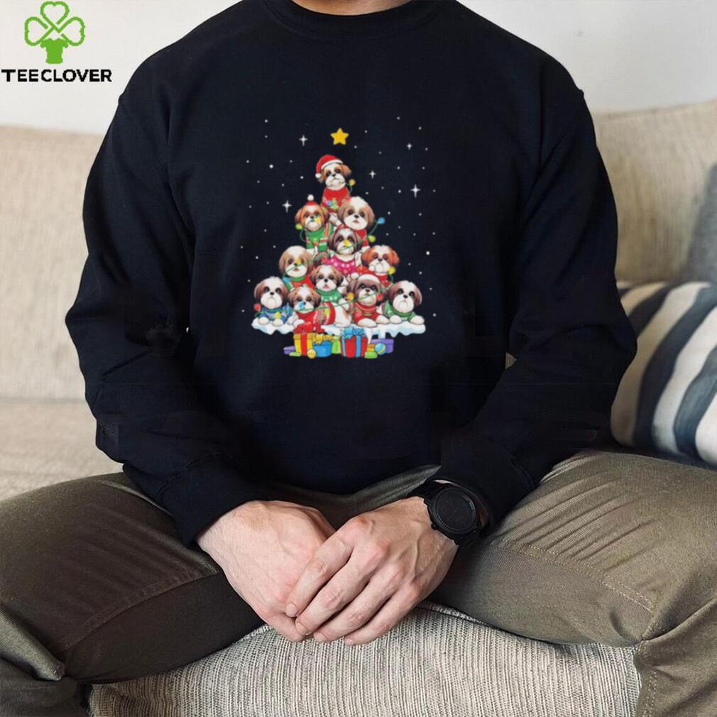 Dogs Shih Tzu santa pine tree merry christmas shirt Dogs Shih Tzu santa pine tree merry christmas shirt