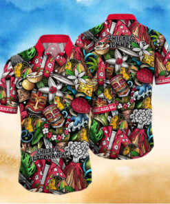 hicago Blackhawks Tiki Adventure Hawaiian Shirt