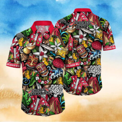 hicago Blackhawks Tiki Adventure Hawaiian Shirt