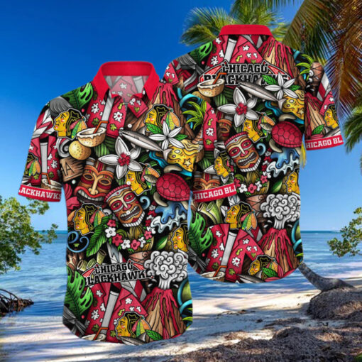 hicago Blackhawks Tiki Adventure Hawaiian Shirt