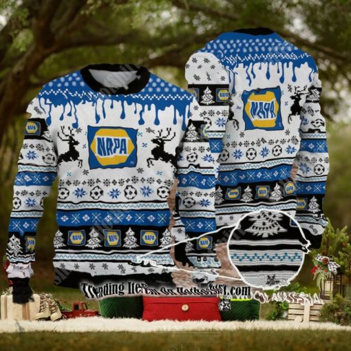 hot ugly christmas sweater napa auto parts logo reindeer christmas tree snowflake