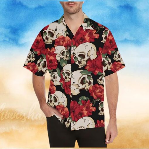 Skull Red Rose Hawaiian Shirt