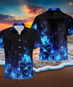 Buy Skull Flame Blue 3d All Over Hawaiian Shirtt