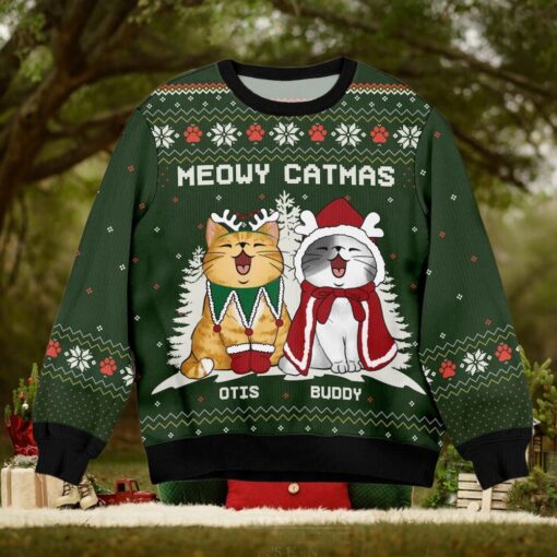 Personalized Cat Meowy Catmas Ugly Christmas Sweater