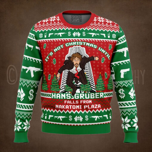 Hans Gruber Fall Nakatomi Plaza Die Hard Ugly Christmas Sweater