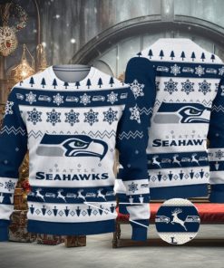 Seattle Seahawks Snowflakes Reindeer Pattern Xmas Ugly Christmas Sweaters