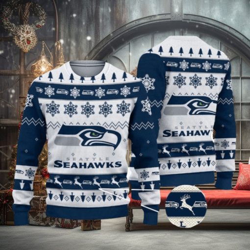 Seattle Seahawks Snowflakes Reindeer Pattern Xmas Ugly Christmas Sweaters