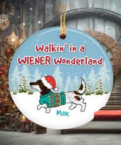 Dachshund Christmas Walkin’ in a Wiener Wonderland Custom Name 2023 Holiday Gifts For Dog Lovers Christmas Decorations Ornament