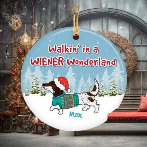 Dachshund Christmas Walkin’ in a Wiener Wonderland Custom Name 2023 Holiday Gifts For Dog Lovers Christmas Decorations Ornament