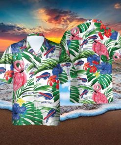 Buffalo Bills Hawaiian Shirt Flamingos Tropical Leaves Summer Gift For Friend NFL Hawaiian Shirt